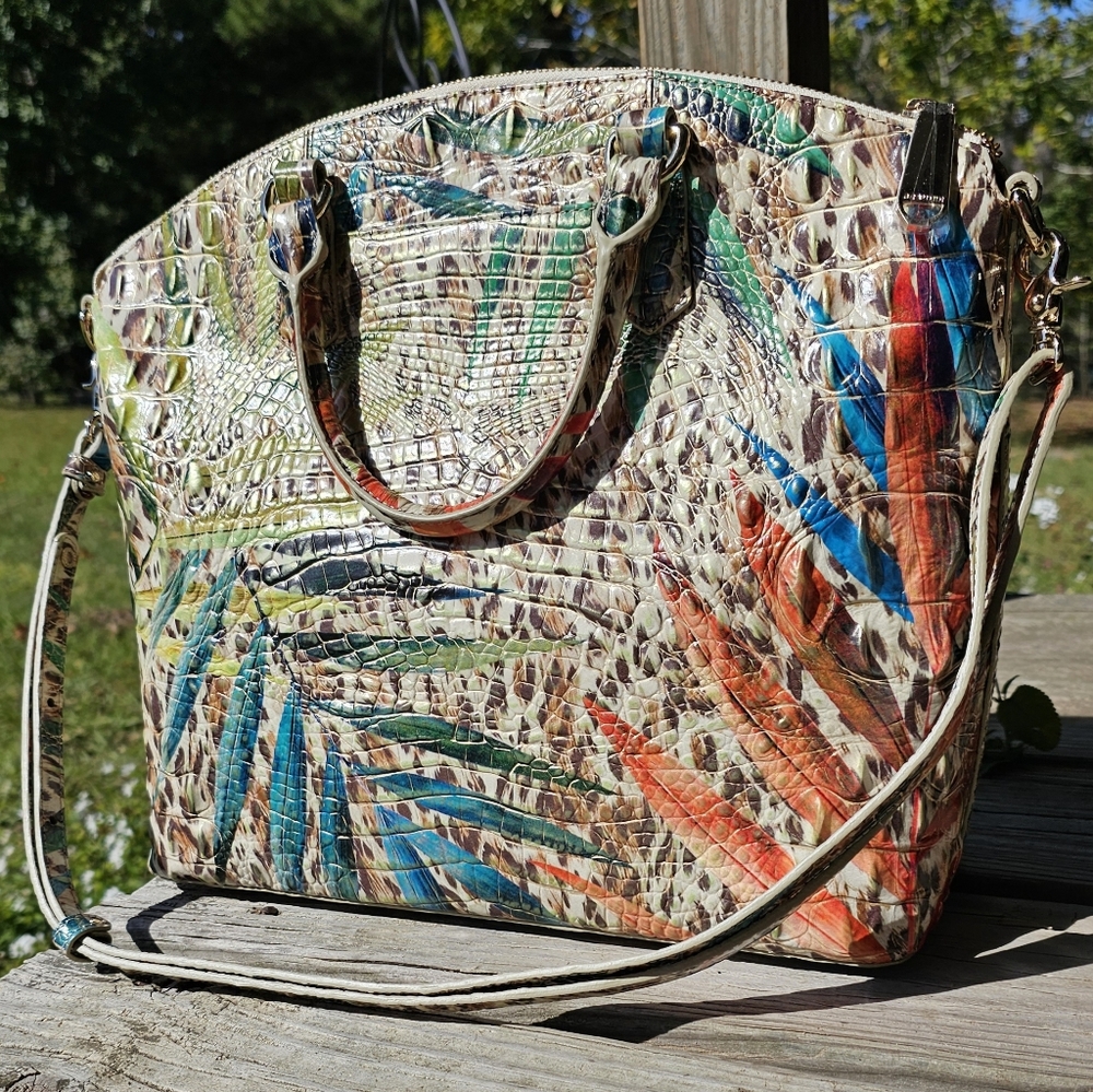Brahmin large bag satchel purse tropical leaves new condition